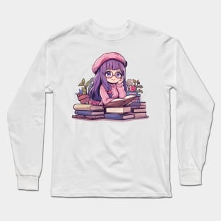 Cute Bookish Manga Girl Long Sleeve T-Shirt